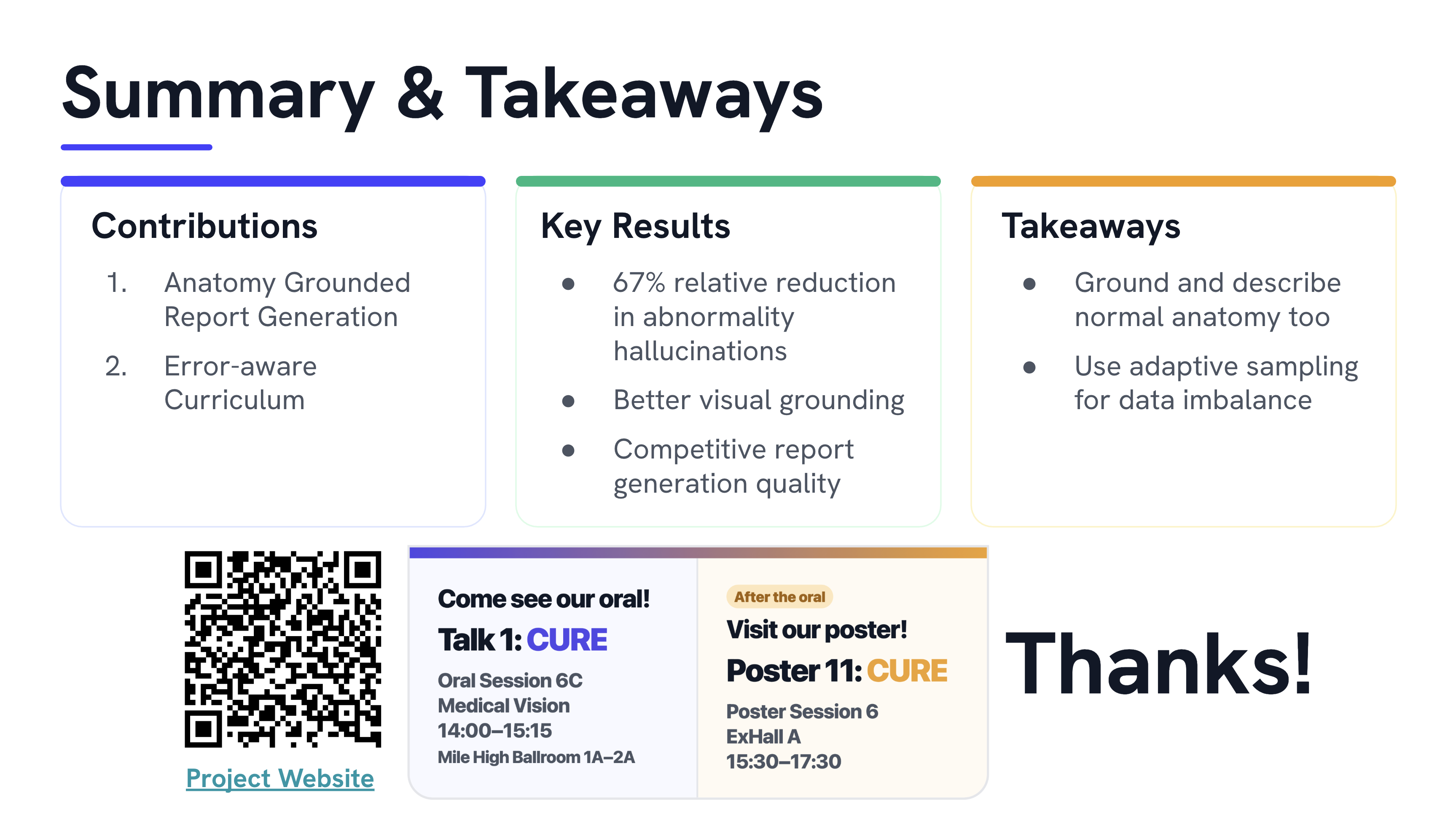 Summary of contributions, results, and takeaways